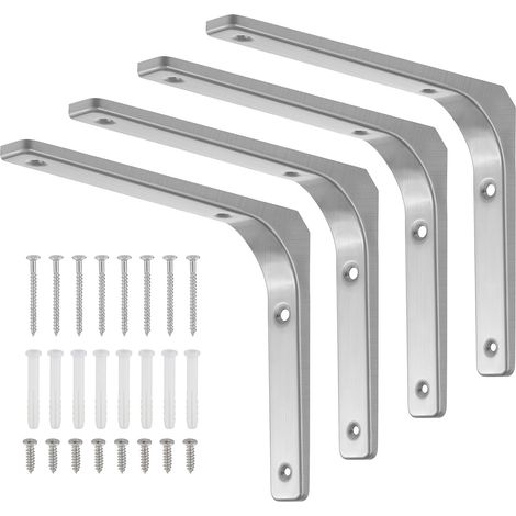 4 Pièces Équerre Étagère de Fixation, Supports D'étagère Murale, Équerre Murale en Forme de L avec Vis et Ancrages Assortis, Capacité de Charge Maximale de 70kg (200 x 250 mm) (1/5)