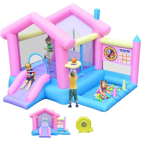 Grand château rebondissant avec toboggan et panier de basket-ball, château rebondissant pour enfants de 3 à 10 ans, avec souffleur, intérieur et extérieur (1/5)