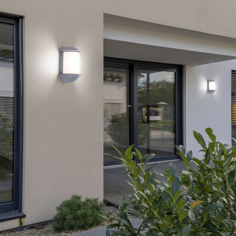 Wandleuchte Aussen Wandlampe Garten Terrassenleuchte Außen, Aluguss silber, 1x LED 7W 550Lm, LxAxH 16x22x10 cm, 2er Set