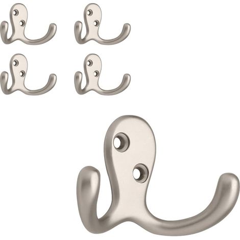 Franklin Messing-Doppelwandhaken (5er-Set), 2-zinkige Kleiderhaken, Wandhaken für Kleidung, Taschen, Handtücher und Dekoartikel