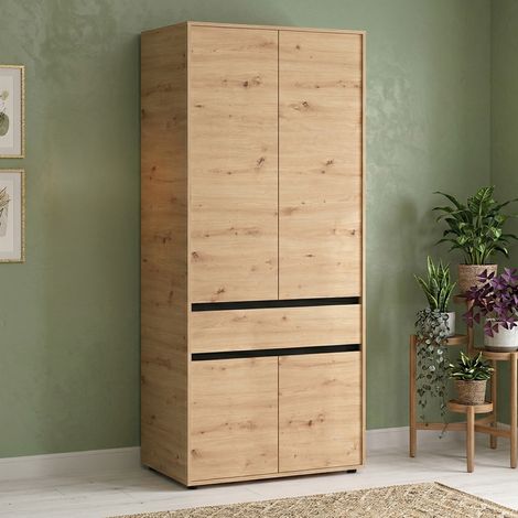 Großer Vimercati Kleiderschrank, Schlafzimmer Schrank 3 Fächer, Kleiderstange, Drehtüren, 93x210.5h cm Eichenholz Braun (1/5)