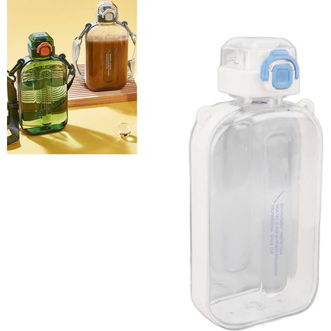 750 ml flache Sport-Trinkflasche mit Tragegurt, weißer Kunststoffbecher zum direkten Trinken. (1/5)