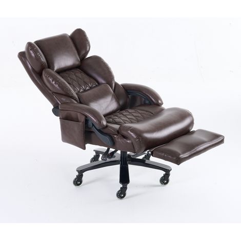 001-XXL Chaise de bureau ergonomique, fauteuil de direction avec fonction massage et chauffage, cuir PU, repose-pieds, pivotant à 360°, dossier réglable, jusqu’à 150 kg, pour bureau et télétravail (ma