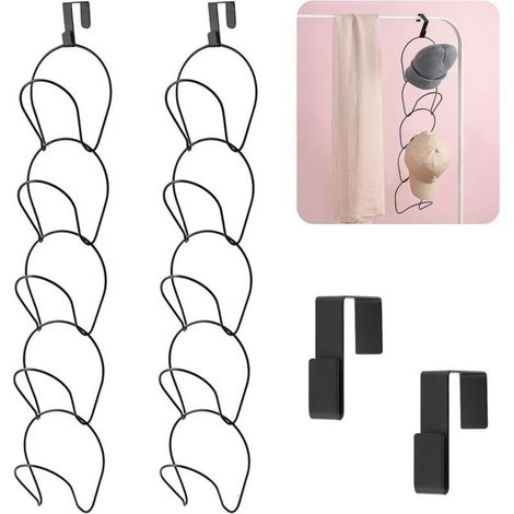 CSPARKV Lot de 10 Support Casquette,Porte Casquette Mural Porte Chapeau Mural avec 2 Crochets de Porte pour Casquettes de Baseball, écharpes, Sacs à Main, Serviettes, Vêtements, Cravates (noir) (1/5)