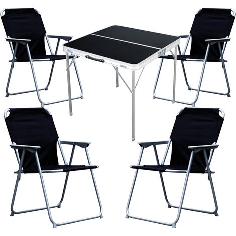 4-teiliges Campingmöbel Set schwarz 80x80x70cm schwarz-MMC330883B+4xMPO2600S (1/4)
