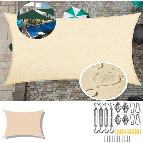 Pair Wasserdichtes, rechteckiges Sonnensegel 2 x 3 m, 95 % Schattierungsgrad, UV-Schutz, für Terrasse, Garten, Balkon, Beige, inklusive Zubehör