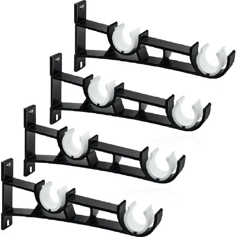 Juego de 4 soportes dobles para barra de cortina, 28 mm, montaje lateral, resistentes, color negro. (1/5)