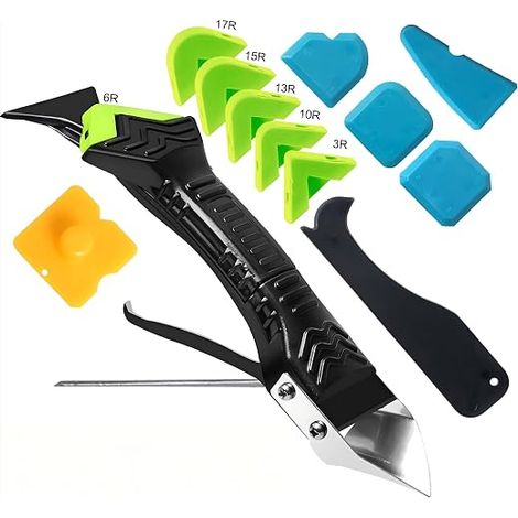 Outil de calfeutrage en silicone pour enlever les joints - Outil de finition avec grattoir à joints, tampons en silicone d'échange - Grattoir à résidus adhésifs - Kit d'outils de réparation