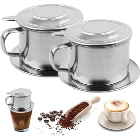 Vietnamesischer Kaffeetropfer, 2er-Set, Edelstahl-Kaffeefilter, 3, 3 x 2,5 Zoll, professionelles, wiederverwendbares Kaffeezubehör, Tropffilter (1/4)