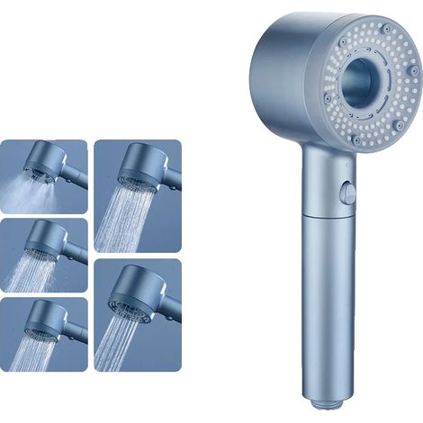 Soffione doccia, flusso d'acqua pressurizzato, 5 modalità di getto, doccia blu (1/2)