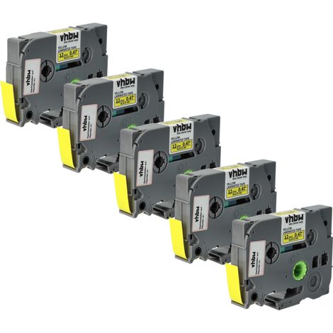 vhbw 5x Label Tape compatible with Brother PT 1250, 1200S, 1230PC, 1250CC for 1200 Label Printer 4m x 12 mm, Black on Yellow, plastic, Laminated (1/5)