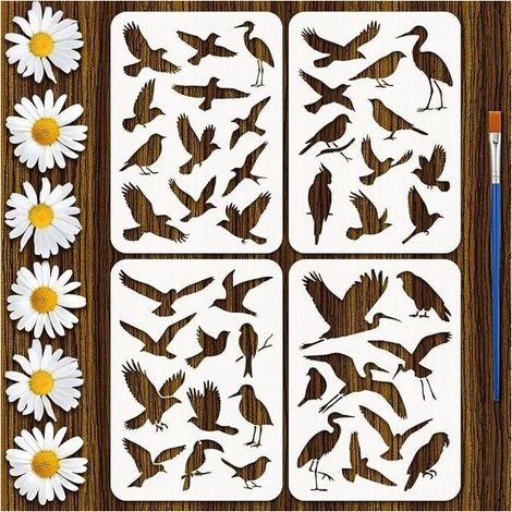 Bird Silhouette Stencils 21 x 29.7 cm Animal Model Plastic Stencil Painting Wood Wall Furniture (1/5)