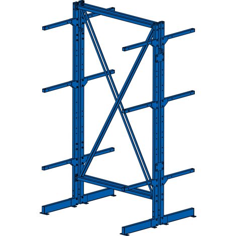BRB Doppelseitiges Kragarmregal, blau, Gesamt-Tragkraft 600 kg, 3 Lagerebenen Plus Fußebene, BxTxH 1060x900x1950 mm (1/2)