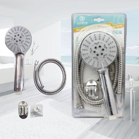 TRADE SHOP - Set Doccetta Soffione Doccia Con Tubo Flessibile 1.5 Metri Staffa Bagno Tx-9218 - (1/4)