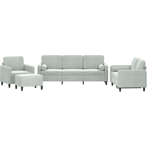Ensemble de Canapé  Sofas 4 pcs avec coussins gris clair velours