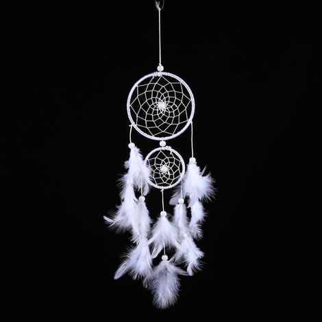 Attrape-rêves blanc avec carillons éoliens, perles et plumes, style amérindien, suspension murale ou fenêtre, décoration bohème pour maison (1/5)