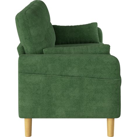 Canapé 2 places en Chenille Vert avec coussins et pochette de rangement latérale (1/5)