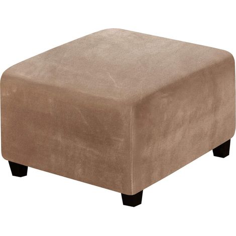 Housse de repose-pieds carrée, housse de rangement extensible avec élastique, en velours véritable, couleur camel. (1/5)