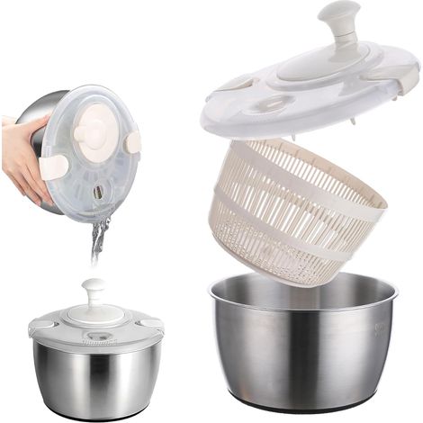 Essoreuse à salade, 5 l, en acier inoxydable, avec couvercle, en acier inoxydable de qualité alimentaire, socle antidérapant, efficace pour la préparation de salades et le nettoyage des aliments (1/5)