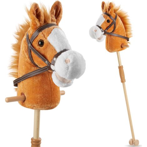 Cheval à bascule avec bâton en bois et roulettes, 103 cm, à partir de 24 mois - marron (1/5)