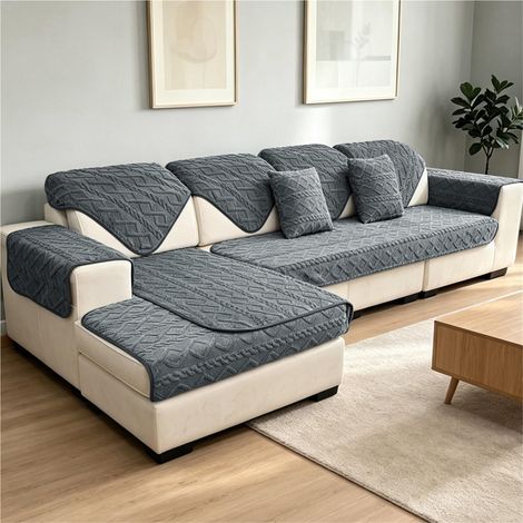 Housse de canapé d'angle Gris 70x180 cm, protecteur de meuble en L style bricolage pour salon (1/5)