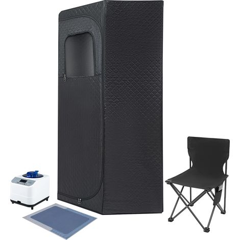 Tragbare Dampfsauna, Indoor-Spa-Sauna-Kit, Detox- und Entspannungs-Hammam, 1350 W/3 L Dampfer, Fernbedienung, Klappstuhl, Anti-Rutsch-Matte
