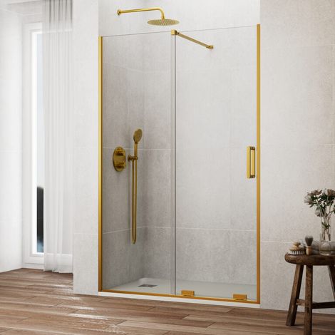 Mampara de ducha frontal 1+1 KENNA 155 cm cristal transparente perfil oro (1/5)