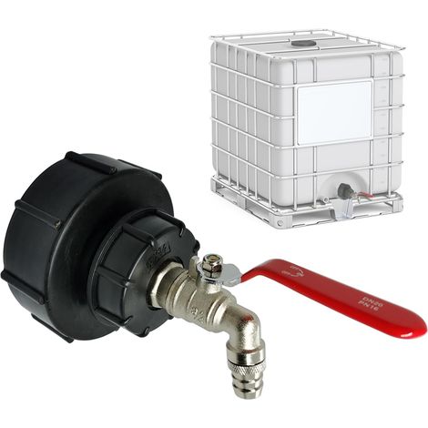 Robinet d'écoulement IBC, robinet à boisseau sphérique IBC, adaptateur de réservoir IBC, filetage grossier S100 x 8 / S60 x 6, raccord de tuyau d'arrosage 3/4", accessoire de robinet, adaptateur de (1/5)