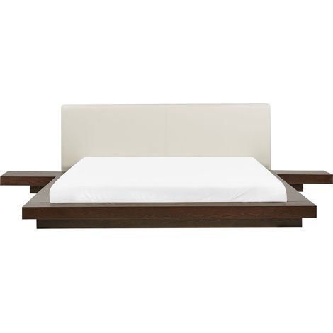 Letto moderno 180 x 200 cm con piattaforma comodini testata in ecopelle MDF legno di frassino scuro Zen (1/5)