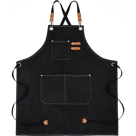 Tablier de cuisine noir en toile, avec poche (1/5)