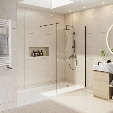 Matte Black Framed Wetroom Screen Wet Room Shower Enclosure Screen Panel 1200 x 1950mm (1/5)