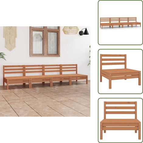 4-tlg. Garten-Lounge-Set Honigbraun Massivholz Kiefer - Gartenmöbel - Loungesessel - Gartenloungeset - Holz Möbel - Kiefernholz