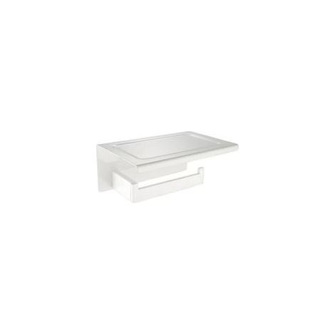 Contemporain Support Porte Papier Toilette avec Étagère en 304 Acier Inoxydable Bien Durable Couleur Blanc Doux dans Le Design Moderne Décoration Idéal pour Salle de Bain Toilette Cuisine (1/4)
