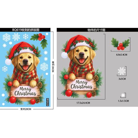 Autocollants chiots de Noël pour décorer les vitres, décorations d'ambiance de Noël, couronnes de fenêtre, boîtes cadeaux, autocollants statiques