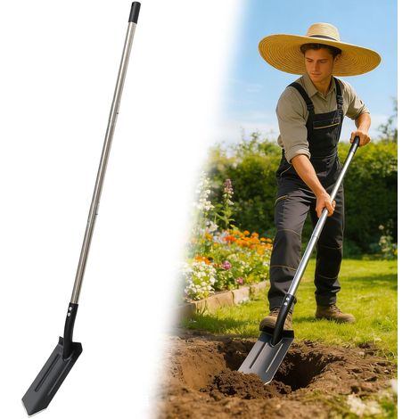 Pelle tranchée en forme de V, lame de 10 cm, poignée réglable de 114 cm, avec pédale Bêche en métal robuste, design étroit pour creuser, bordure de pelouse, jardinage et travaux d'aménagement paysage (1/5)
