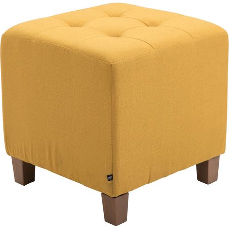 Taburete bajo taburete tapizado en tela amarilla patas de madera 45x46 cm 100000159