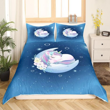 Bettwäsche-Set mit Einhorn-Mond-Druck, 135x200 cm, für Mädchen und Teenager