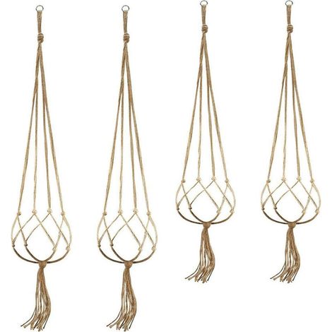 Lot de 4 supports pour plantes en macramé, corde, décoration murale bohème d'intérieur (1/5)