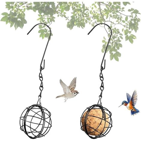 Porte-boules de graisse pour mésanges distributeur de nourriture pour oiseaux à suspendre support de boules de graisse pour mésanges avec couvercle rabattable distributeur de nourriture (1/5)