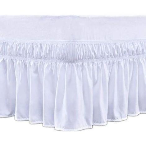Jupe de lit élastique blanche avec volant volumineuse, dimensions 135 x 200 cm, hauteur 38 cm, fixation élastiquée pour un maintien parfait (1/5)
