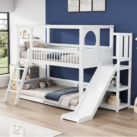 Cama litera infantil con almacenaje y tobogán OKMYHOME (1/4)