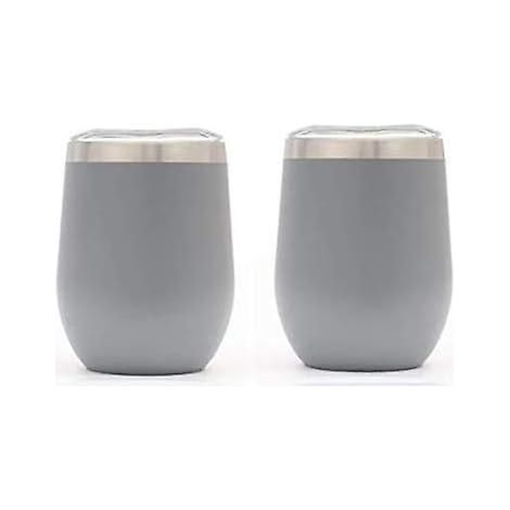 Lot de 2 gobelets à vin sans pied de 35 cl avec couvercle, en acier inoxydable, à double isolation sous vide, pour voyage (gris, 35 cl) (1/4)