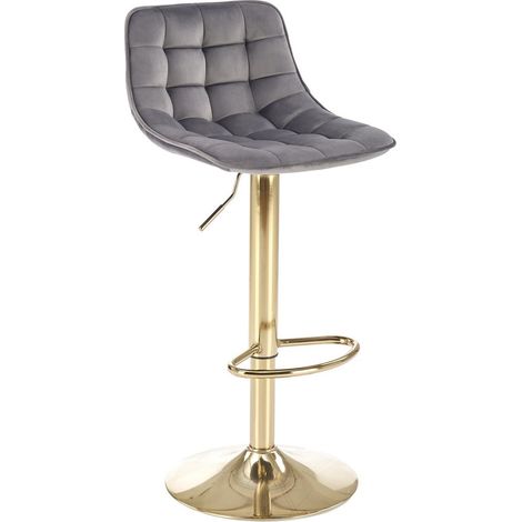 Chaise de bar en velours gris avec pied en métal doré Explain (1/5)