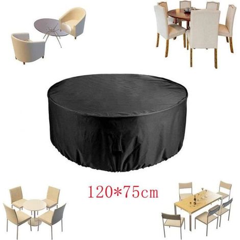 Housse de Protection pour Table Ronde, Salon Table de Jardin Imperméable 210D Tissu Oxford Anti Vent Pluie UV (Ø120x75cm) (1/4)