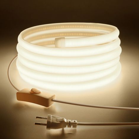 (Lumière naturelle, CA, 25 m) Bande lumineuse LED COB ultra-lumineuse, conception entièrement étanche en silicone, adaptée aux jardins extérieurs. (1/5)