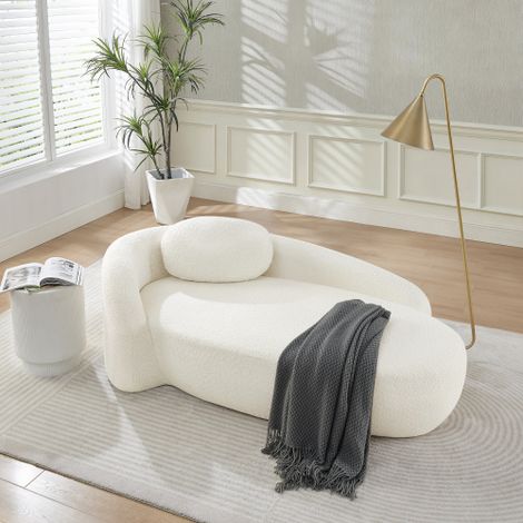 Canapé ovale une place, fauteuil gain de place avec accoudoirs et coussin pour salon, chambre, appartement, Beige (1/5)