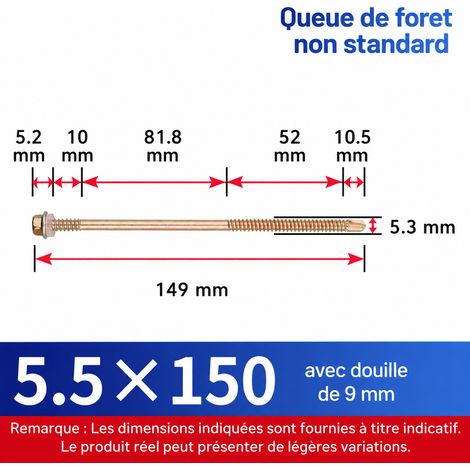 Vis autoperceuses à tête hexagonale 150 mm électro-zinguées avec douille - Lot de 90 pièces 150 mm 90 1 kg – Livraison gratuite