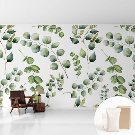 Fototapete Vliestapete mit Kleber - modern Wohnzimmer - Wanddekoration - einfach anzubringen Grüne Blätter 416x254 cm