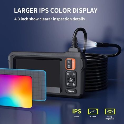 Endoskop – 1080p-HD-Inspektionsendoskop mit 4,3"-Bildschirm, IP67-Schutzart (8 mm Sonde), 8 LEDs – Für Kfz-, Sanitär- und Klimatechnik