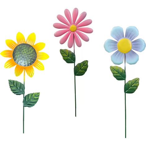 Set mit 3 eisernen Sonnenblumen-Blumenstützen, Gartendekoration für den Außenbereich, wetterfest, für Blumenbeete und Terrassen.